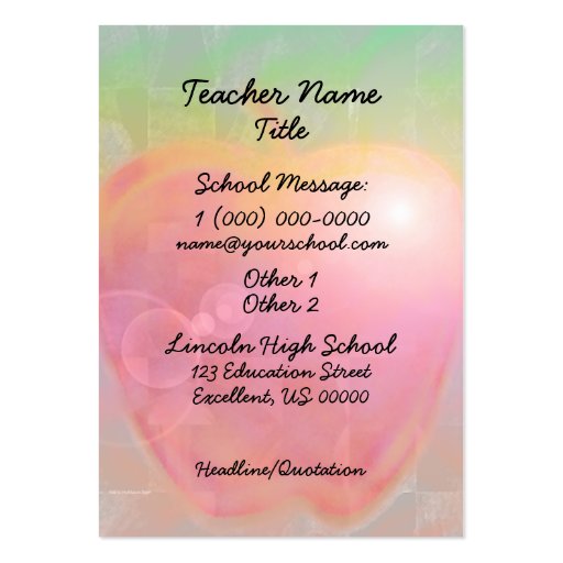 Teacher's Apple, Mavis Johnson, High School Mat... Business Card Templates (back side)