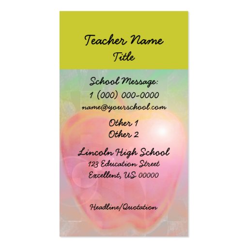 Teacher's Apple, Mavis Johnson, High School Mat... Business Card (back side)