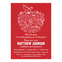 Teachers Apple Retirement Party Invitation - Red