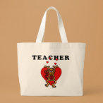 Teachers bags featuring adorable monkey, hearts and says "Teacher"