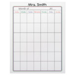 Teacher's Blank Calendar letterhead