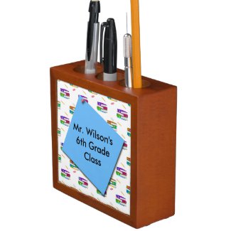 Teachers Books Blue Paper Desk Organizer
