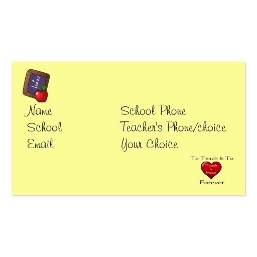 Teacher's Business Card Personalized Template (back side)
