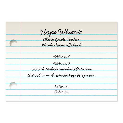 Teacher's Business Profile Card Business Cards (front side)