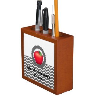 Teachers Gray Chevron Apple Desk Organizer