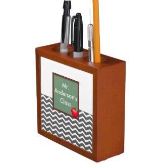 Teachers Gray Chevron Chalkboard Desk Organizer
