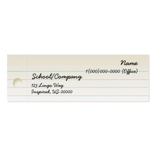 Teacher's Notebook Paper Business Card Template (back side)