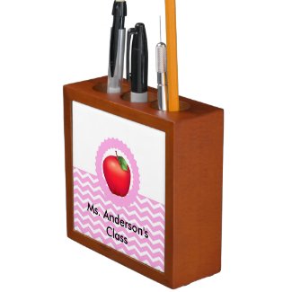 Teachers Pink Chevron Apple Desk Organizer