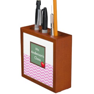 Teachers Pink Chevron Chalkboard Desk Organizer