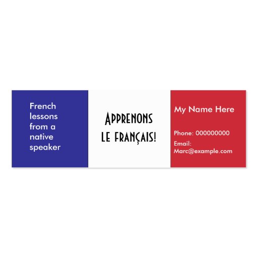 Teaching French Language -- Advertising Cards Business Card Template (front side)