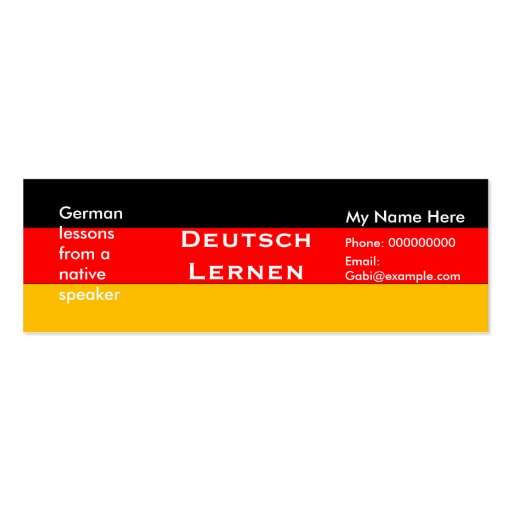 Teaching German Language -- Advertising Cards Business Cards (front side)