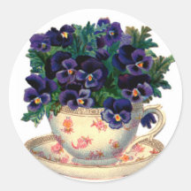 Teacup Flowers Round Stickers