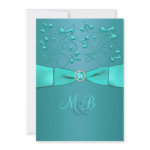 Teal and Aqua Floral II Monogrammed Invitation