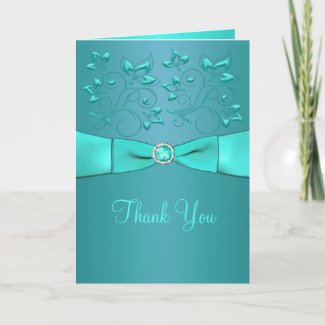 Teal and Aqua Floral II Thank You Card card