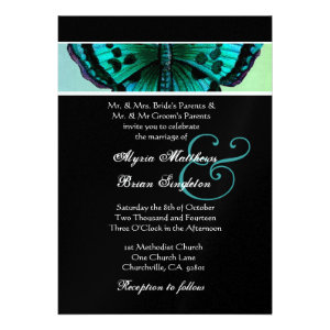 Teal and Aqua Vintage Butterfly Wedding Metallic Personalized Invite