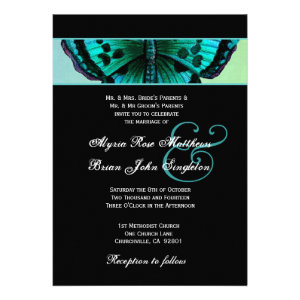 Teal and Aqua Vintage Butterfly Wedding V3 Personalized Invites