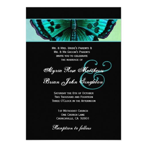 Teal and Aqua Vintage Butterfly Wedding V3 Personalized Invites