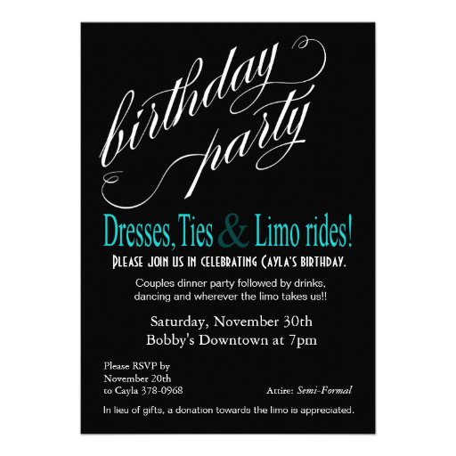 Teal and Black Art Deco Cocktail Birthday Party Card