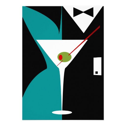 Teal and Black Art Deco Cocktail Birthday Party Card
