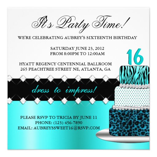 Teal and Black Chic Cake Photo Invitation