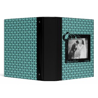 Teal and Black Damask Wedding Album binder