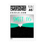 Teal and Black Floral Damask Diamond Heart Postage Stamp