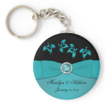 Teal and Black Floral Keychain
