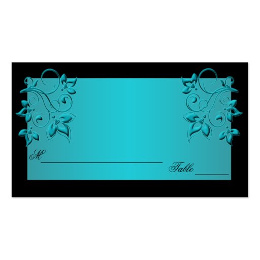 Teal and Black Floral Placecards Business Card Templates (back side)