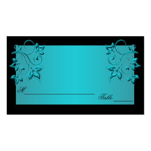 Teal and Black Floral Placecards Business Card Templates (front side)