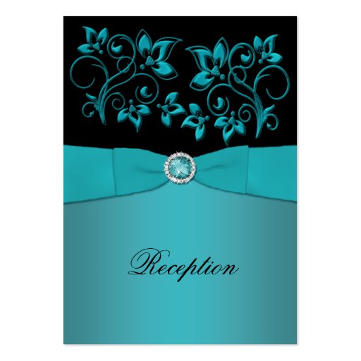 Teal and Black Floral Reception Card Business Card Template (front side)
