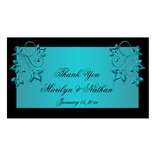 Teal and Black Floral Wedding Favor Tag Business Card Templates (front side)