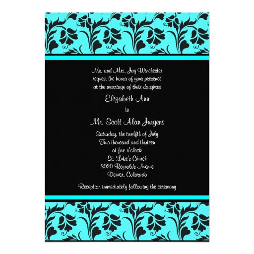 Teal and Black Floral Wedding Invitation