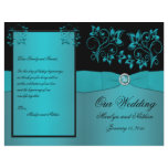 Teal and Black Floral Wedding Program Flyer