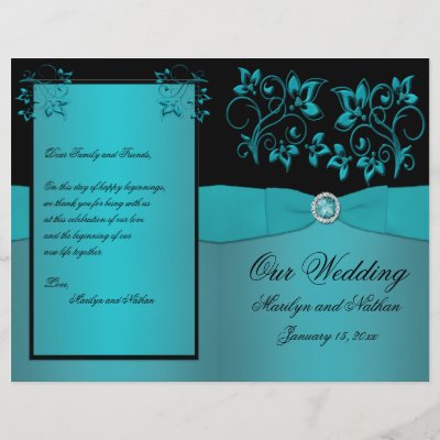 Teal and Black Floral Wedding Program Flyer by NiteOwlStudio