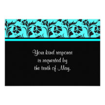 Teal and Black Floral Wedding RSVP Card