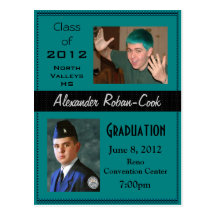Teal and Black Graduation Invitation Announcement Postcard