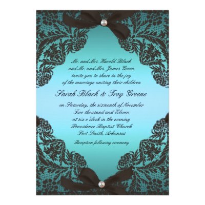 Teal and Black Lace wedding invitation
