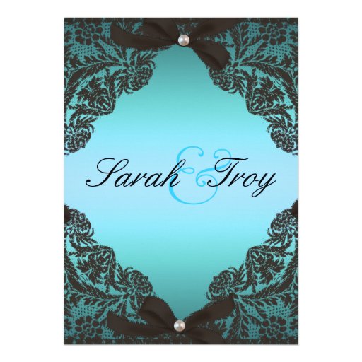 Teal and Black Lace wedding invitation