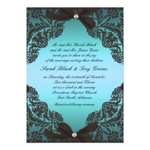 Teal and Black Lace wedding invitation