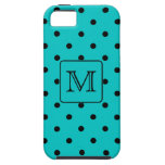 Teal and Black Polka Dot Pattern. Custom Monogram. iPhone 5 Cover