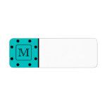 Teal and Black Polka Dot Pattern. Custom Monogram. Return Address Label