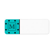 Teal and Black Polka Dot Pattern. Custom Monogram. Return Address Label