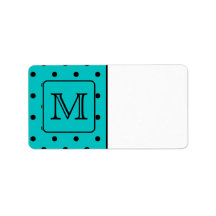 Teal and Black Polka Dot Pattern. Custom Monogram. Custom Address Labels