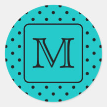 Teal and Black Polka Dot Pattern. Custom Monogram. Sticker