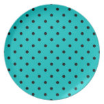 Teal and Black Polka Dot Pattern. Dinner Plate