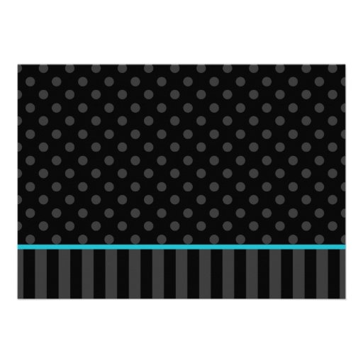 Teal and Black Polka Dot Stripes Sweet 16 Birthday Announcements