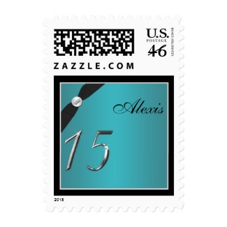 Teal and Black Quinceanera Postage stamp