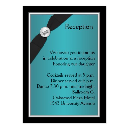 Teal and Black Quinceanera Reception Card Business Card Templates