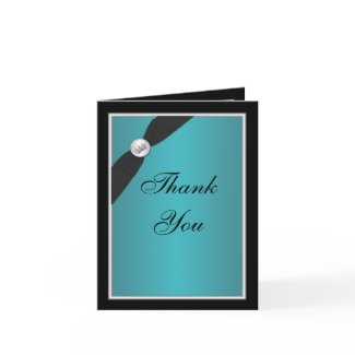 Teal and Black Quinceanera Thank You Note Card card