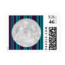 Teal and black striped photo frame postage stamp
